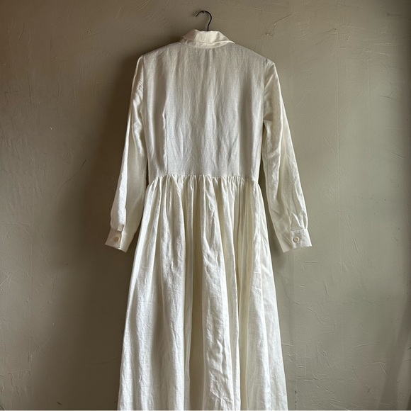 White linen dress- full length, long sleeve button up - Picture 7 of 7